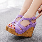 12 Cm Wood Grain Heel Slope And Fish Mouth Sandals Large-Size Slope And Water Table Hollow Sandals Female Quality Sandals HZ0115