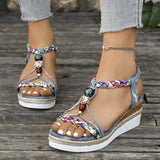 Large-Size Slope Heel Sandals Women In The Summer Of 2025 New Thick-Soled Loose Tight With Casual Beach Roman Sandals HZ0115