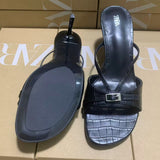 ZA Home 2025 New Crocodile  Characteribal Cold Slippers Black Fine High And Casual Round Head Buckle Ornament HZ0115