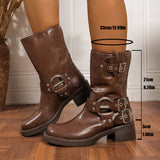 Large-Size Thick-Bottomed And Short-Cryslaughter Rider Boots Women 2025 New British Style Belt Buckle Western Cowboy Short Boots HZ0115