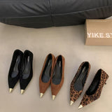 Spring 2025 New Retro Leopard-Print Metal Shallow Mouth Single Shoes French Temperament Velvet Head Tip Fine Heel High Heels HZ0115