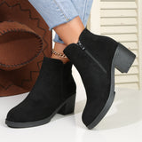 Large-Size Martin Boots Women 2025 Autumn And Winter New Comfort Round Head Coarse Hed-Side Zipper Short Boots HZ0115