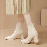 Small Short Boots 2025 Autumn And Winter New Female Thin Boots Coarse Heel Square High Heels Fashion Plus Velvet French Martin Boots HZ0115