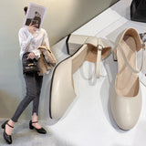 High-Heeled Women's 2025 Four Seasons New Round Head Simple Shallow Single Shoes Women's Buckle Thick Heel High Heels Women's Shoes HZ0115