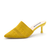 Net Red Flying Head Wear 2025 Spring New Knitted Head Hollow Tip Fine And High-Heeling Slippers Women's Cold Slippers HZ0115