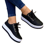 2025 Casual Women's Single Shoes In Front Of The Lace With Round Head Thick-Soled Viscose Shoes Large-Size Leisure Single Shoes HZ0115