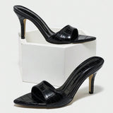 Women's Sharp-Headed Sexy Stone Lines With Fine High-Heeled Sandals Women's Shoes Fashion Black High Heels HZ0115