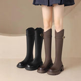 2025 New Brown Boots Women Autumn And Winter Plus Velvet Boots Children Long Boots V Mouth Thin Knight Boots HZ0115