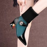 Winter Leather Knitted Elastic Boots In The Boots Women's Coarse And Short Boots Women's Thick And Short Boots With Woolen Mouth Plus Velvet Large Size Women Boots HZ0115