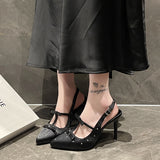 Spring And Autumn 2025 New Sharp-Colored Silk Satin Light Mouth With Back Air Water Drill High Heel Women's Fine Heel Single Shoes HZ0115