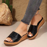 2025 Spring And Summer New Slope And Slippers Women Solid Color Leisure PU Crocodile Skin Surface Cold Drag HZ0115