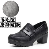 Grinding Lefu Shoes Women's Spring And Autumn Women's Shoes Coarse Heel Waterproof Platform British Small Leather Shoes Retro Black One-Legged Single Shoes HZ0115