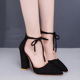 2025 New Big-Size Women's Shoes High Heel Thick Heel Strap With Pointed Shallow Sandals Women's Shoes HZ0115
