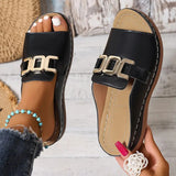Slope And Thick-Bottomed Slippers Women 2025 New Large-Size Casual Fashion Simple Metal Buckle Fish Mouth Sandals HZ0115