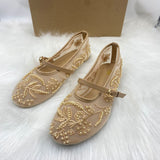 ZA Home 2025 New Women's Shoes Spanish Embroidery Fashion Low-Help Embroidery Mesh Single Shoes Women HZ0115