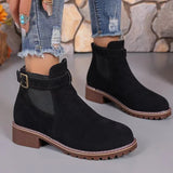 Autumn And Winter New Lady Martin Boots Loose Belt Buckle Round Head And Mid-Sleet Women's Shoes HZ0115