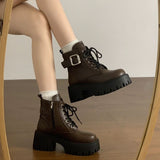 Martin Boots Women's Thick Background Increased In 2025 New Autumn And Winter Retro Locomotive Boots Small Thick And Short Boots HZ0115