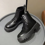 Autumn And Winter Martin Boots 2025 New Women's Shoes Fashion Boots Black British Style Short Boots Thick Background With Thin Boots 42 HZ0115