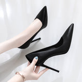 Professional High-Heeled Women Black 2025 New Pointed Fine Heel Leather Shoes Etiquette Flight Attendant Work Shoes HZ0115