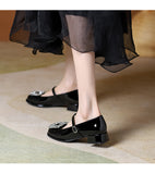 French Mary Jane Women's Shoes 2025 Summer New Square Drill Sexy High Heels Outside Wearing Coarse Leather Shoes HZ0115