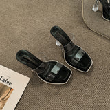 Coarse Heel High-Heeled Women's Beautiful Sandals French Style Sister 2025 Summer New Black Slippers Transparent Cool Drag Not Tired Feet HZ0115
