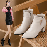 Fashion Short Boots High And Women's Boots Autumn Winter Rough And Fashion Water Drill Pendant Middle-Naught Mother Leather Boots Large Size Boots HZ0115