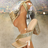 81432-271 Women High Heel Square Head Thick Heel Sexy High Heel Sandals Soft Leather High-Legged Long High Heels HZ0115