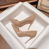 34-44-44-Yard Black High-Heeled Women 2025 New Fine Heel In Fairy Net Red Leather Pointed Single Shoe Heel HZ0115