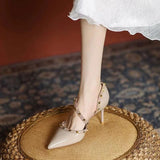 Black High-Heeled Shoes Women's Summer Fine Heel Temperament Famous Spring And Autumn Female Rivet Hollow Bag Head 2025 New Single Shoes HZ0115