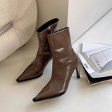 2025 Autumn Sharp Leather Fashion Thin Short Boots Women's Side Zipper Fine And High And Thin Boots Naked Boots HZ0115