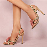 Garden Flowers Dream Elegant High Heel Women's Shoes Vine Word With Round Head High Heel Sandals Woman HZ0115