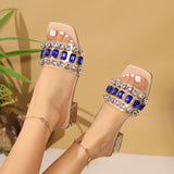 Temperament Water Drill Sexy Large-Size Cool Slippers Summer New Square Transparent Belt With A Word Slippers HZ0115