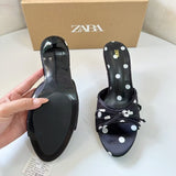 ZA2025 New Summer Feet Look Retro Wave Point With High Heel Sandals Sexy Sandals HZ0115