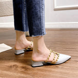 French-Style Rivet Cool Slippers Women Wear Flat-Bottomed Summer Shoal Sharp Leather Tip Half Slippers HZ0115