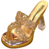 South Korea's Small Thick-Bottomed One-Word Drag Woman Wearing Transparent Cool Slippers In The Summer Of 2025 Thick Heel High Heels HZ0115