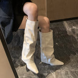 White Trousers Boots 2025 New Net Red Fat Mm Pointed Slope And High But Knee Long Boots Woman HZ0115