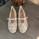 ZA Home 2025 New Shoes Women's Flat-Bottomed Mary Jane Women's Shoes New Embroidery Chinese Style Bag Head White Sandals HZ0115