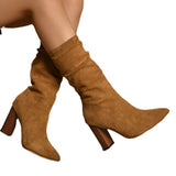 Velvet In The Boots Women's 2025 Autumn And Winter New High-Heeled Sharp-Headed Folding Pile Boots Large-Size Coarse And Fashion Boots HZ0115