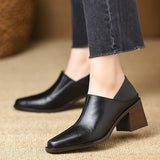 French Retro Square Head Deep Mouth Single Shoe Thick-Soled Waterproof Sleek Leather Shoes Casual Elegant Temperament High Heels HZ0115