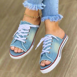 New 2025 Summer Canvas Korean Version Of Women's Cool Drag Flat Sandals Denim Shoes HZ0115