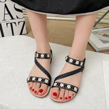 Roman Sandals Women's Summer 2025 New Bohemian National Wind Weaving Flower Size Flat Sandals HZ0115