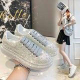 Station Old Dad Shoes 2025 New Water Drill Thick-Soled Casual Sneakers Women Full Of Diamond Shoes Water Drill Single Shoes HZ0115