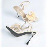 Women's Round Head Three-Dimensional Flowers Paint And Fine High-Heeled Sandals Women's Shoes Gorgeous Apricot High Heels HZ0115