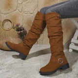 New Folded Boots Women's Belt Buckle Boots But Knee Pile Boots Thick And Thin Cylinder HZ0115