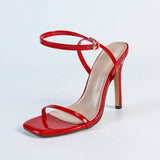 Women's Square Head Patent Leather With Cross Ankle With Fine Heel Sandals Women's Shoes Red High Heels HZ0115