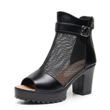 Fish Mouth Net Sandals Women Summer High Heel Waterproof Table Zipper Mesh Shoes Fashion Women's Hollow Breathable Cool Boots HZ0115