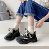 Thick-Bottomed Sneakers Women's 2025 Spring And Autumn New Round Head Tie With Wheat Ears Casual Running Shoes Fashion Dad Shoes HZ0115