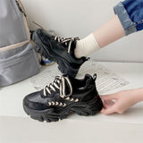 Thick-Bottomed Sneakers Women's 2025 Spring And Autumn New Round Head Tie With Wheat Ears Casual Running Shoes Fashion Dad Shoes HZ0115