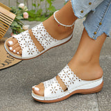 Large-Size Hollow Flowers One-Word Slippers Women In The Summer Of 2025 New Leisure Thick Bottom Slope And Cold Slippers Women HZ0115
