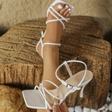 161-332 Women's High-Heeled Sandals Square Head Heel Toe Fashion Simple High Heels HZ0115